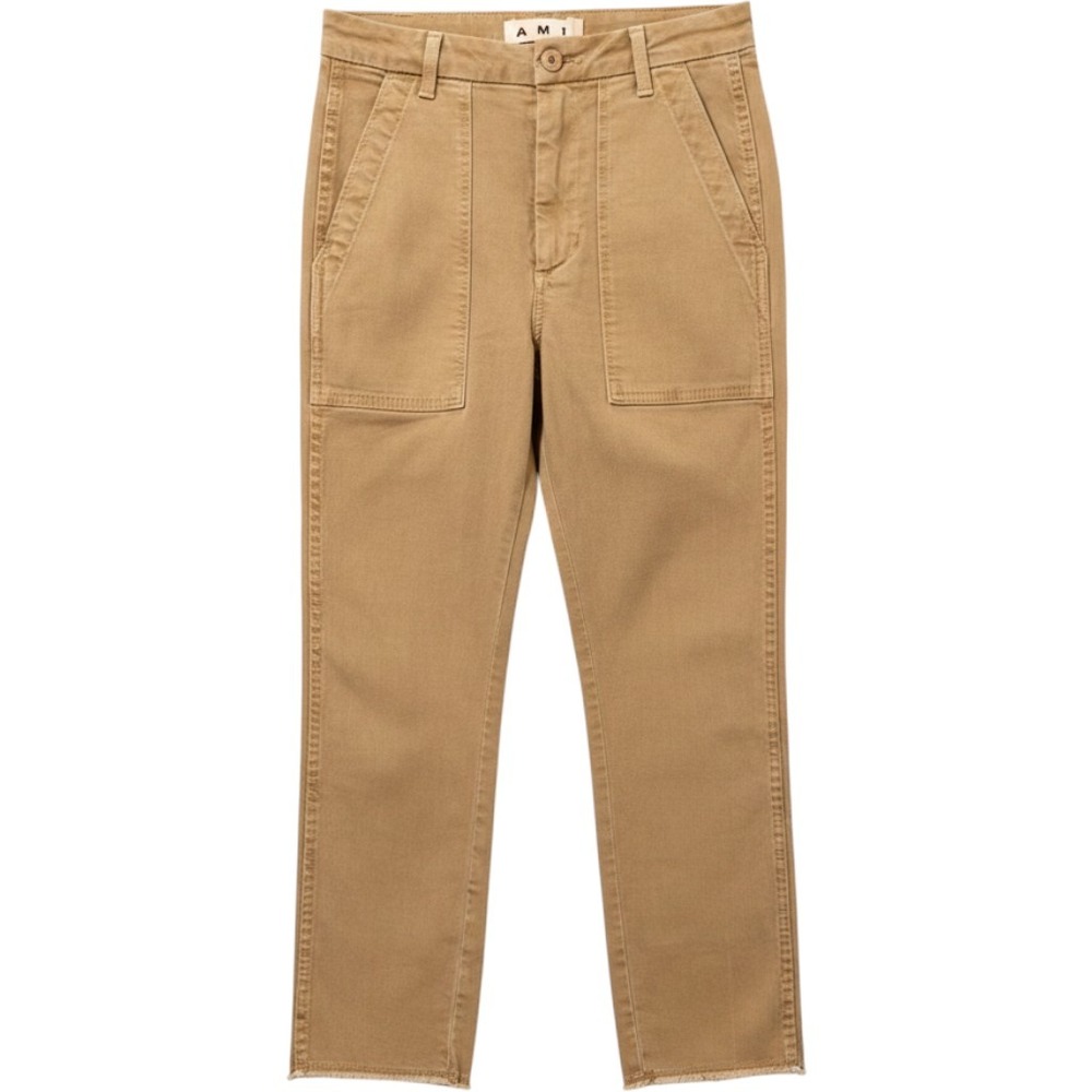 AMO Easy Army Trouser Women Size 25 Tan Khaki Raw Hem Utility Pants\
